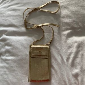 Gold snake textured wallet/wristlet with removable crossbody strap